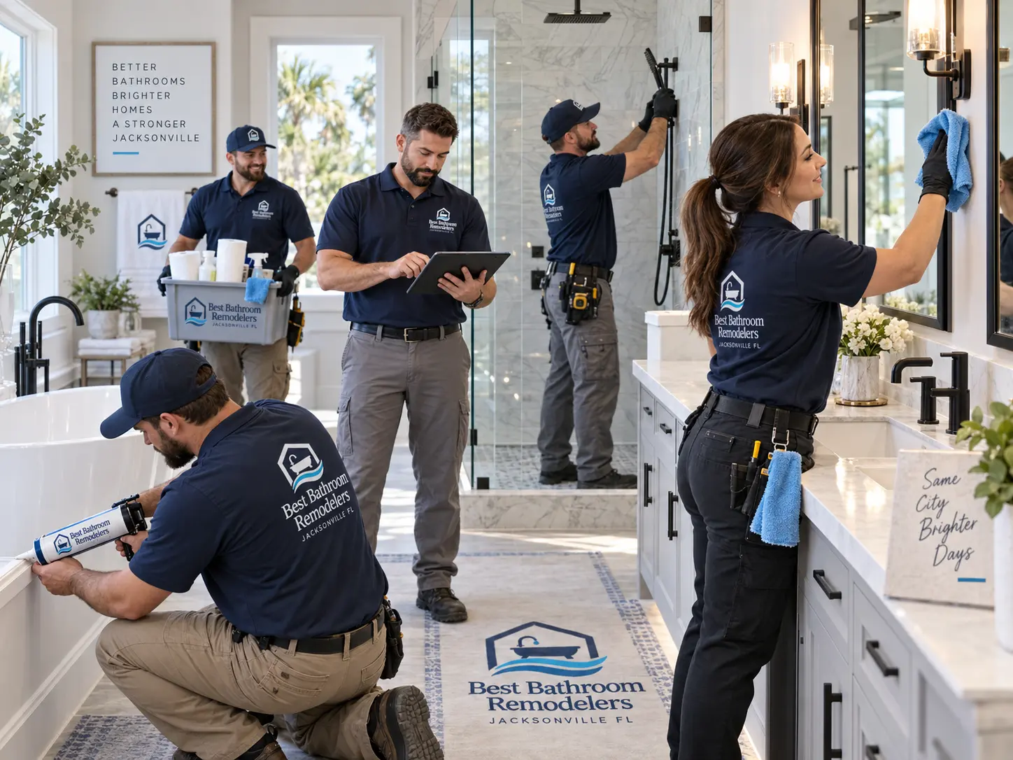 Finishing and cleanup during a residential bathroom remodel in Jacksonville